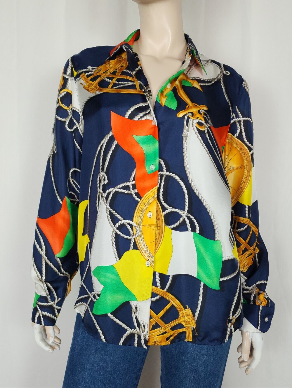 Vtg Lauren Ralph Lauren nautical 100% silk shirt L 12